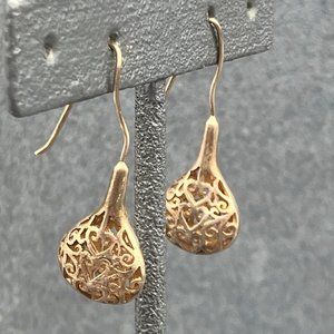 Dangle Pierced Earrings Gold Copper Teardrop Heart Scroll Soft Girl Retro BoHo